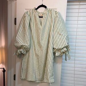 entro Green and White Striped Tie-Sleeve Shift Dress